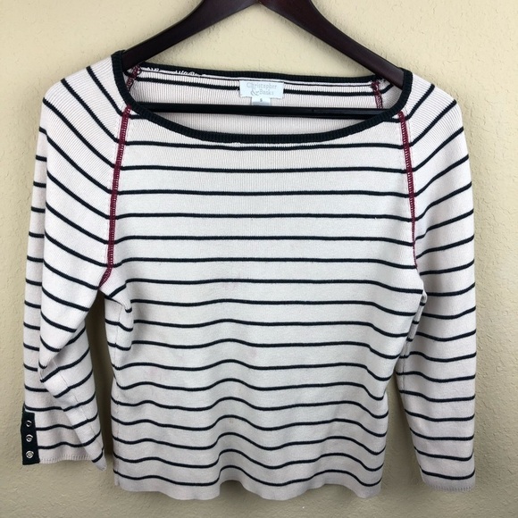 Christopher & Banks Womens Sweater, White Stripe S - Picture 2 of 8